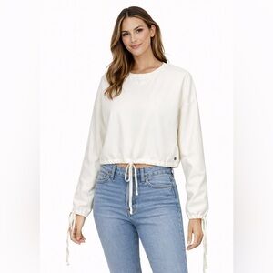 Pepe Jeans Cream Cropped Sweatshirt Tie Waist Minimalist Lounge Top M Alex